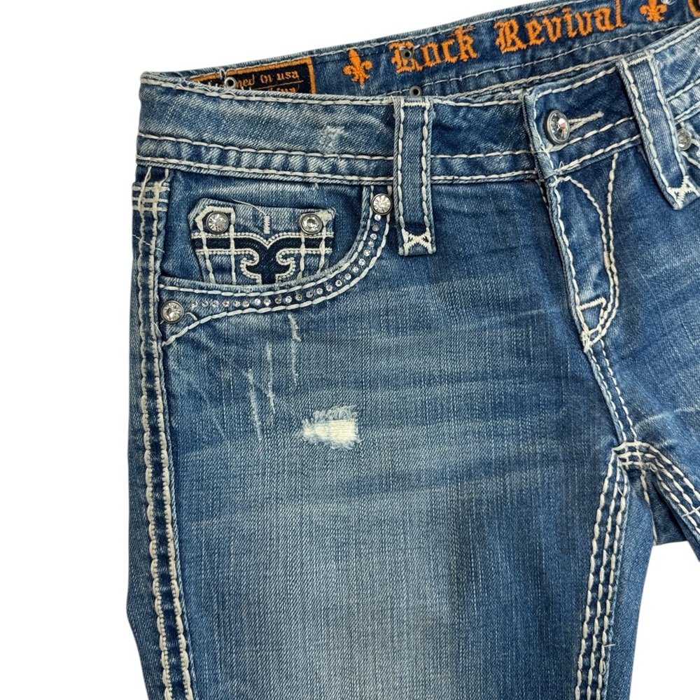Rock Revival Kai Capri Distressed Low-Rise Rhinestone Embellished Denim Jeans 26 - Picture 11 of 16